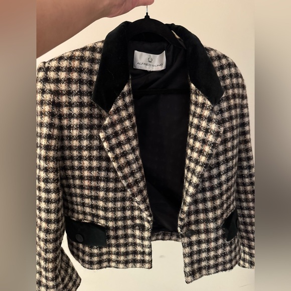 ALFRED SUNG Jackets & Blazers - ALFRED SUNG Black and White Check Wool Blend Cropped Jacket